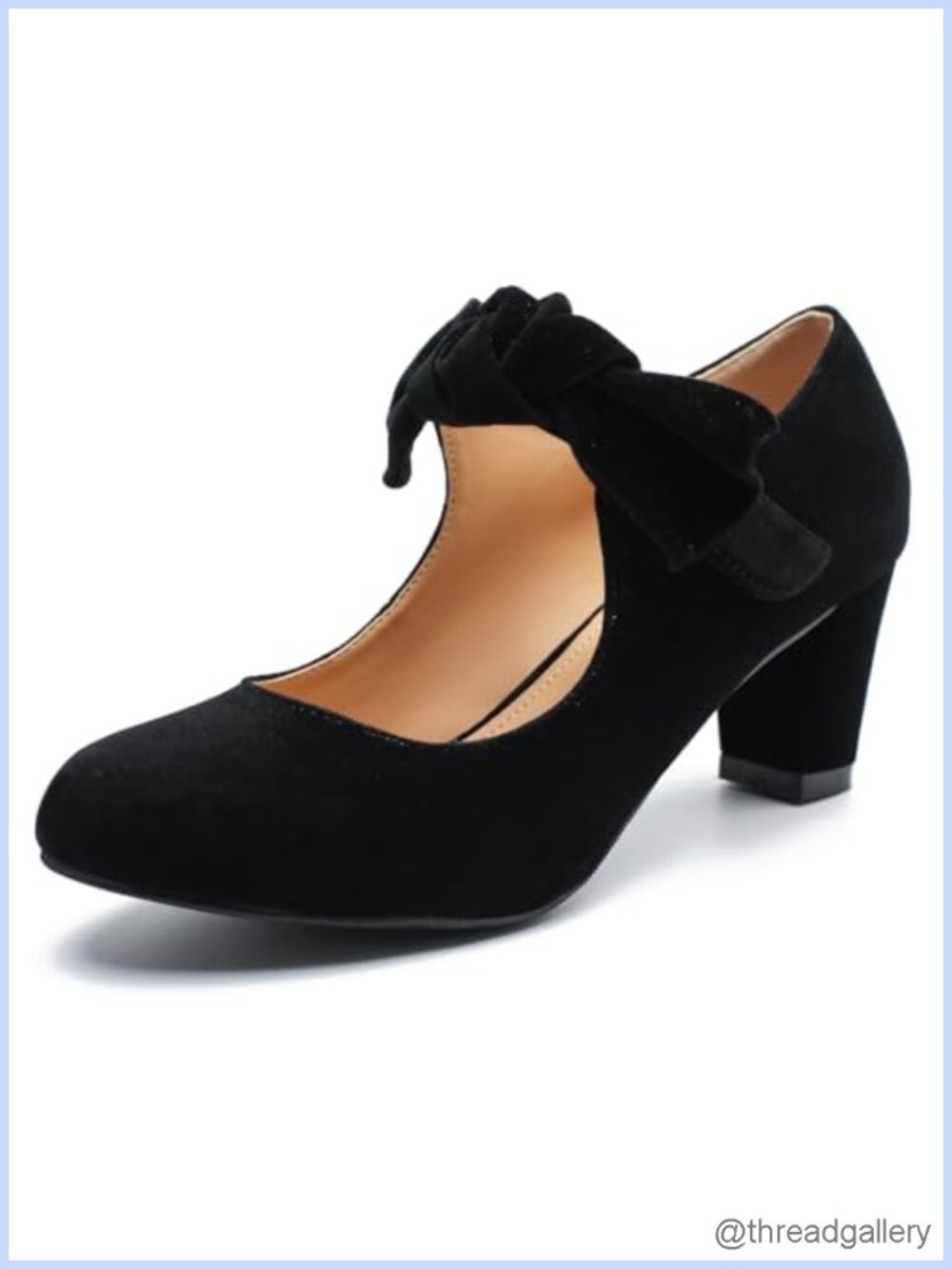Womens Bow Mary Janes Block Heel Pumps Velvet Dress Shoes